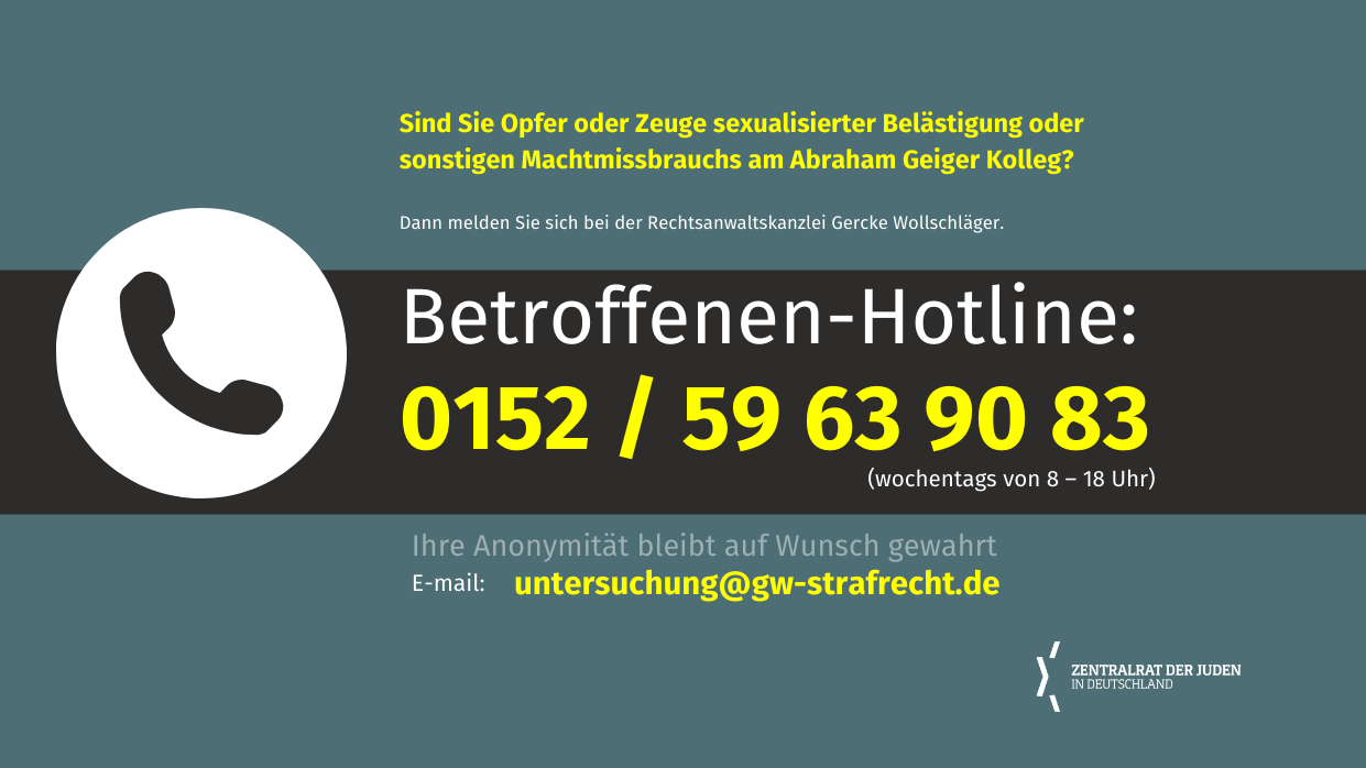 Nach Vorwürfen sexualisierter Belästigung am Abraham Geiger Kolleg: Rechtsanwaltskanzlei Gercke Wollschläger erstellt Gutachten