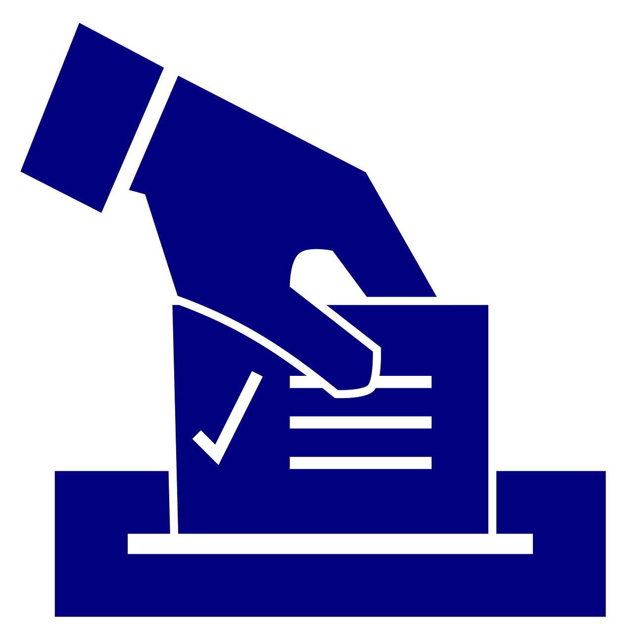 Wahlurne mit Hand die einen Wahlbrief einsteckt