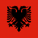 Dier Flagge von Albanien. Ein Vogel mit zwei Köpfen auf einem roten Untergrund