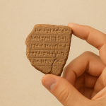 AI erstellte Grafik eines STeins mit Inschrift, gehalten von einer Hand