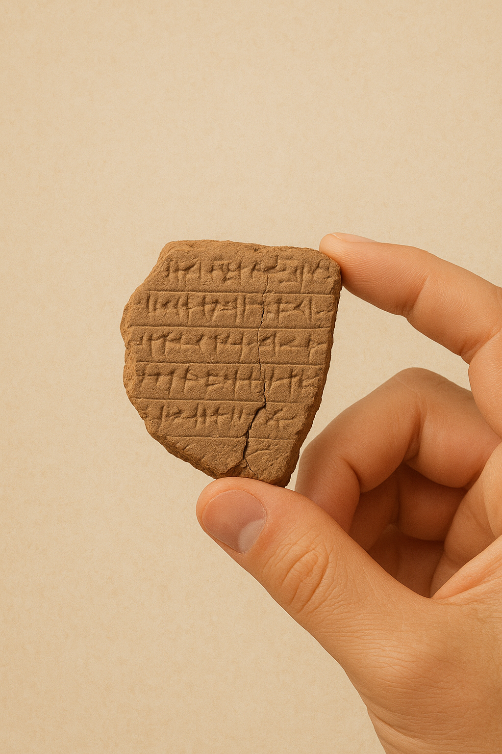 AI erstellte Grafik eines STeins mit Inschrift, gehalten von einer Hand