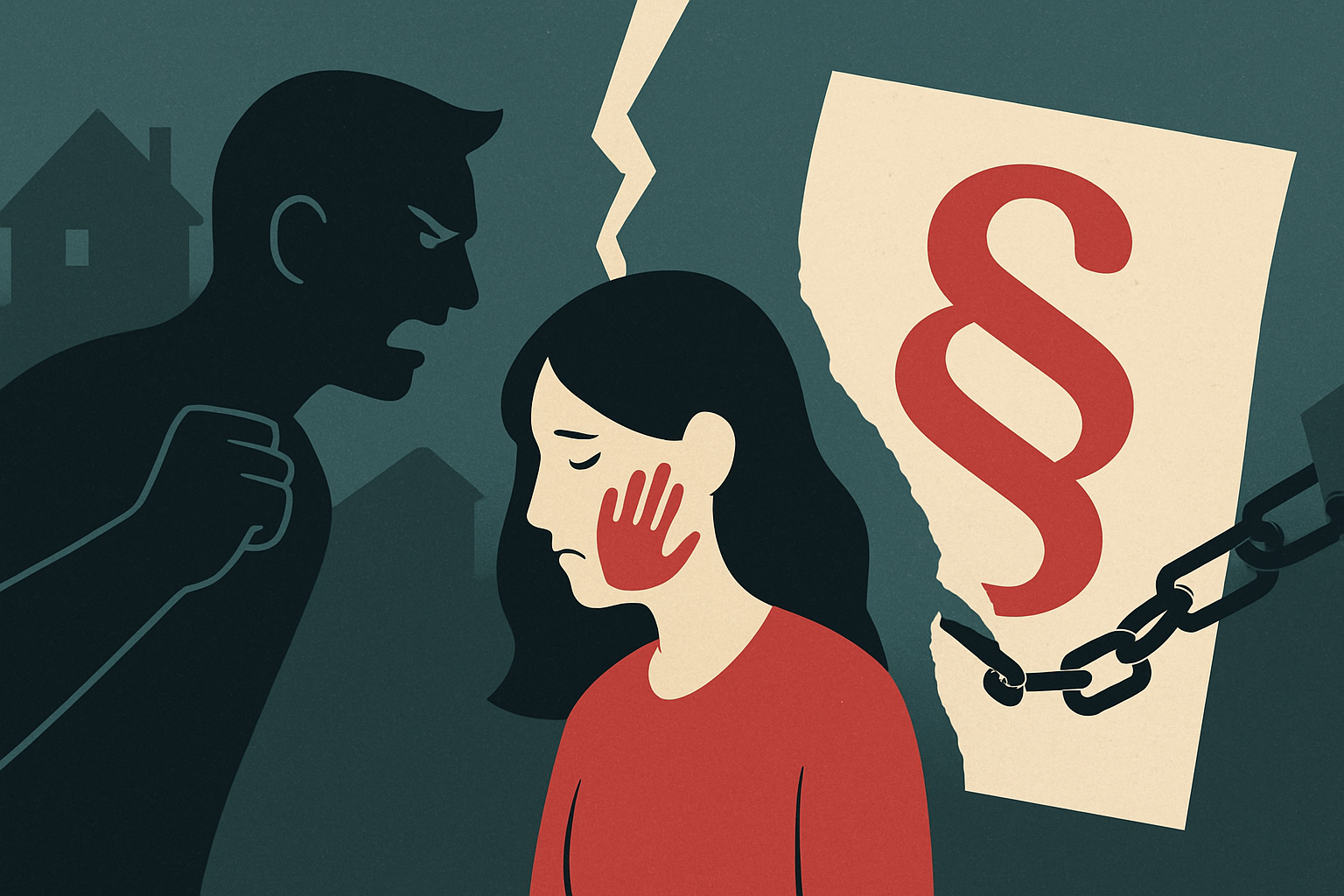 Grafik mit Frau, die einen Handabdruck im Gesicht hat