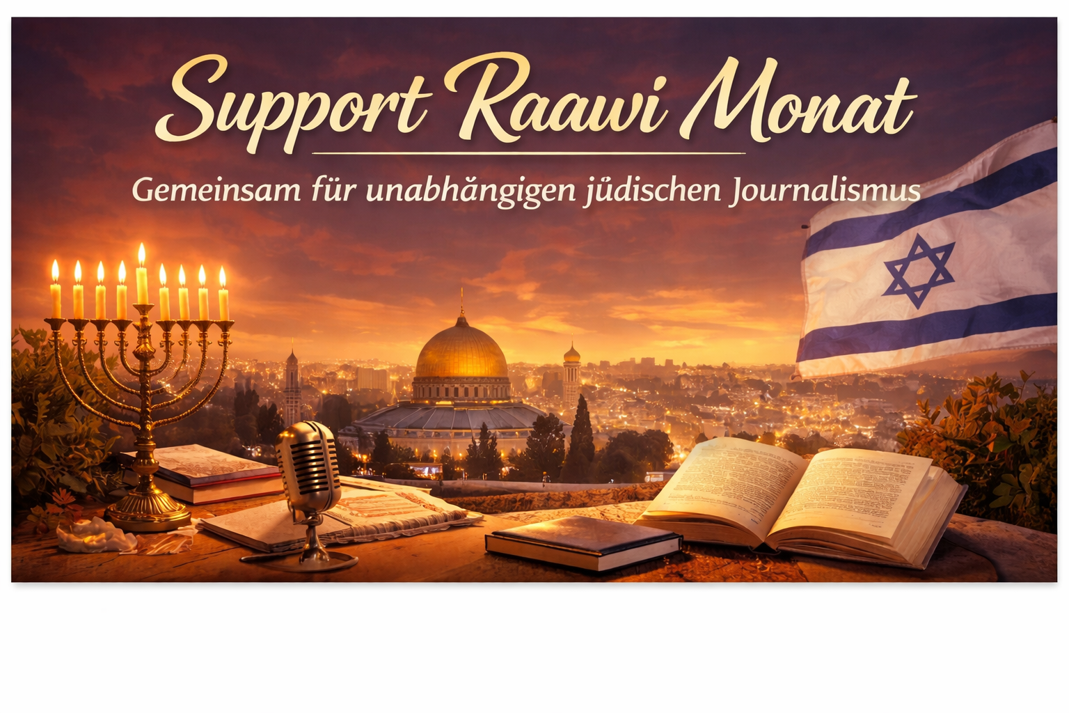 Grafik mit Tempelberg und Israelischer Fahne